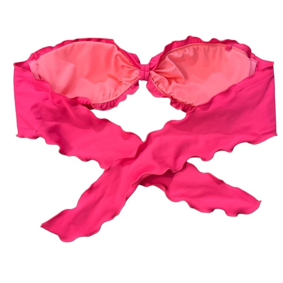 Victoria Secret Ruffled Bandeau Bikini Top, Neon Pink, Size M - Picture 2 of 5